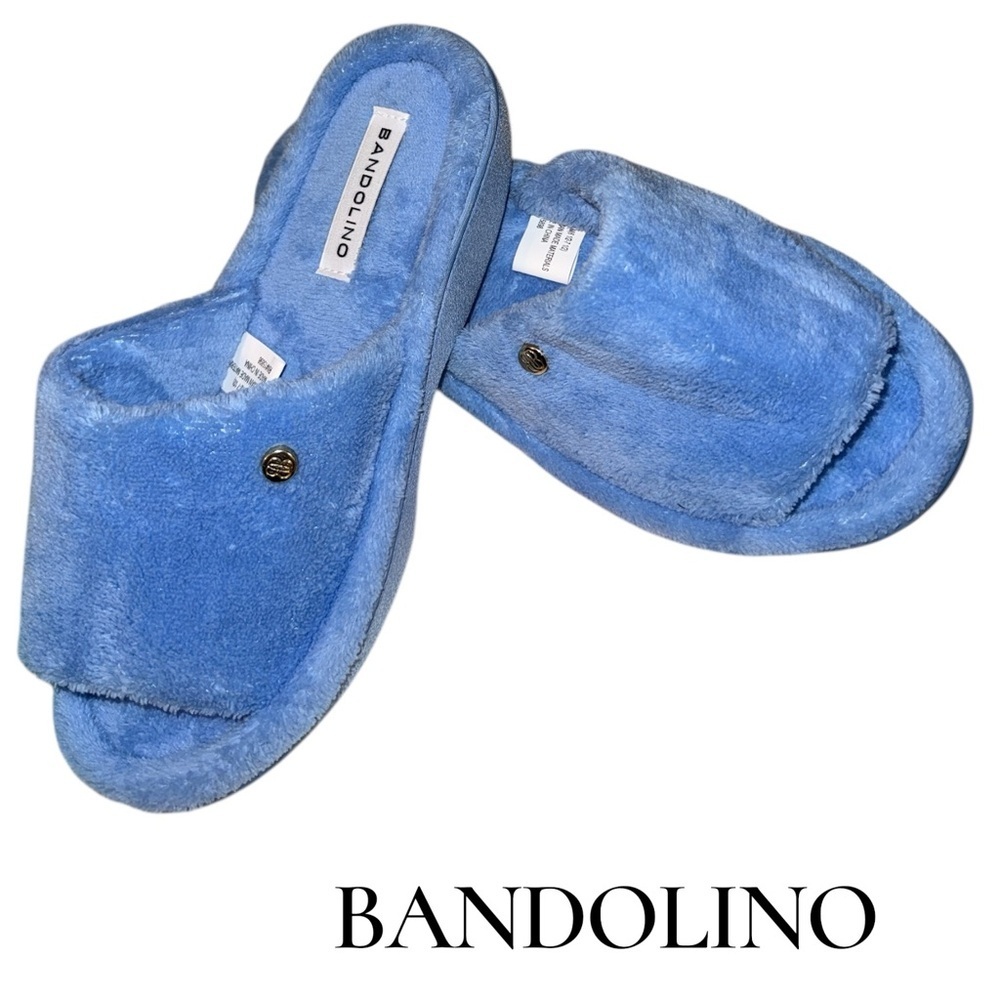 Bandolino Soft Blue Plush Slide Slippers Women’s Size 6.5–7.5 Cozy House Shoes